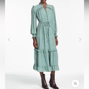 CEFINN Loretta Maxi Dress - Ecru Green Houndstooth Print